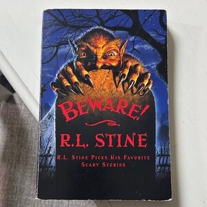 Beware! R.L. Stine Hardcover Book - Blue & Black Cover with Orange Monster